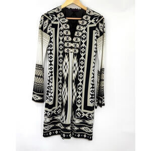 Hale Bob Bohemian Embellished Southwest Print Bell Sleeve Shift Dress Sz S